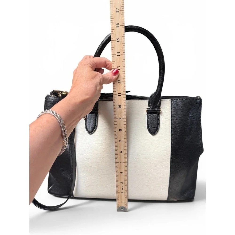 Lauren Ralph Lauren Tote Bag Black Cream Colorblock Leather Work Bag Dustbag